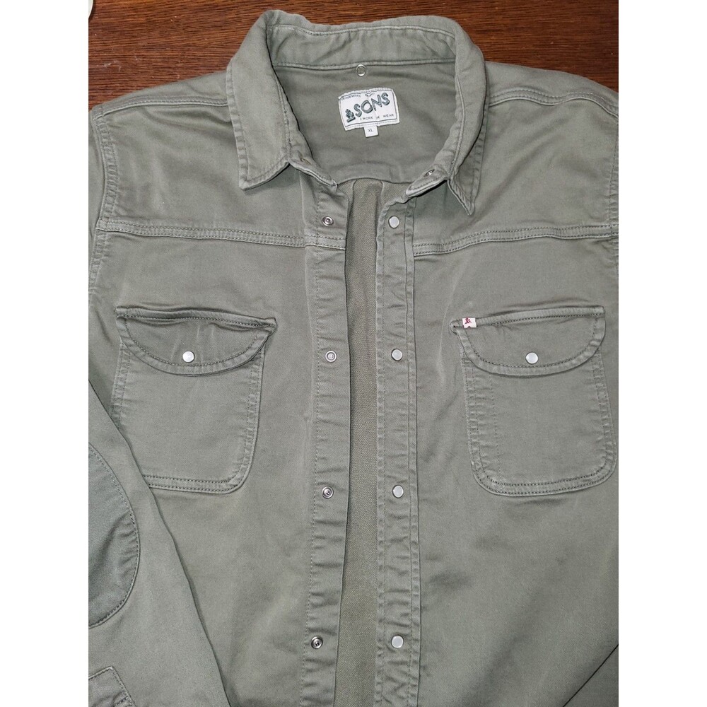 &SONS Sunday Shirt Army Green Men's XL Heritage Workwear Utility Snap Overshirt - Picture 10 of 16